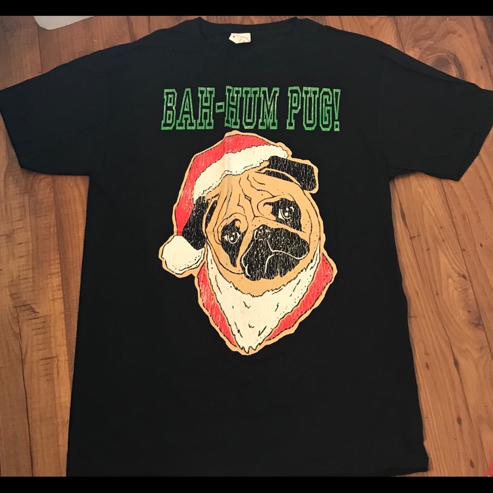 Men’s Christmas Tacky Dog Bah Hum Pug Shirt NEW